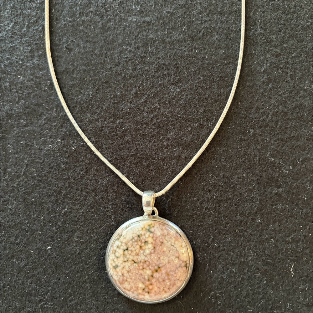 Sterling Silver 925 Chain Necklace 22″ with Round Stone Pendant